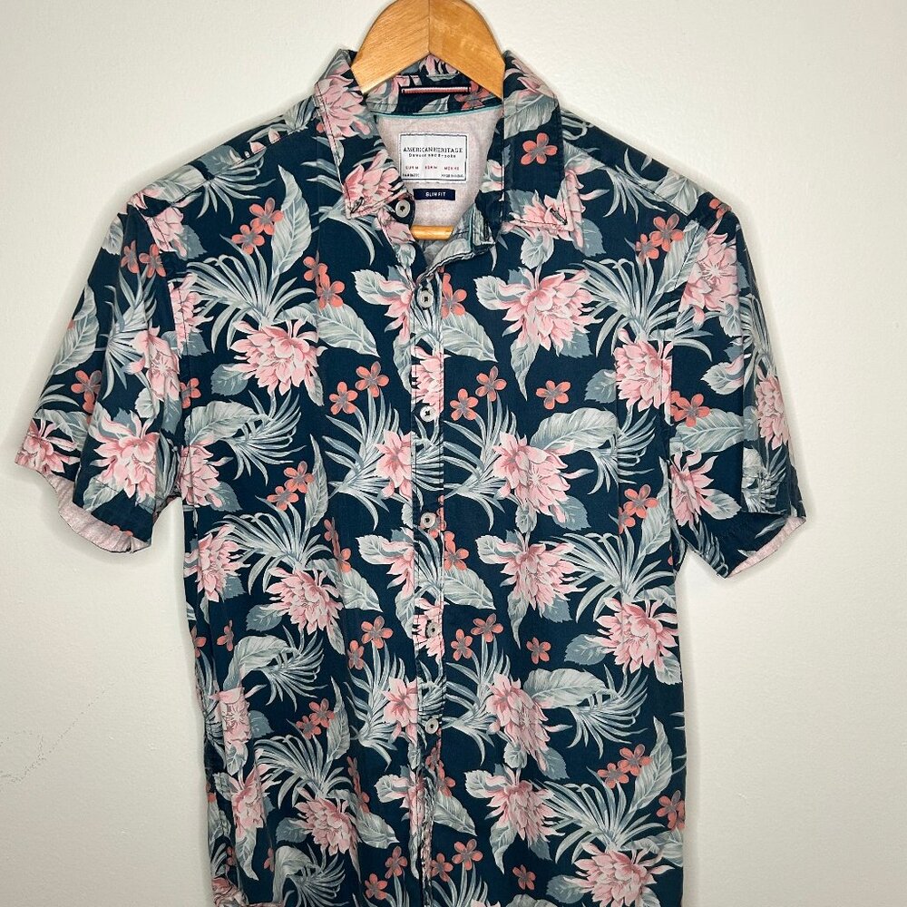 Men’s Medium American Heritage Floral Short Sleeve Button-Up Shirt - Slim Fit